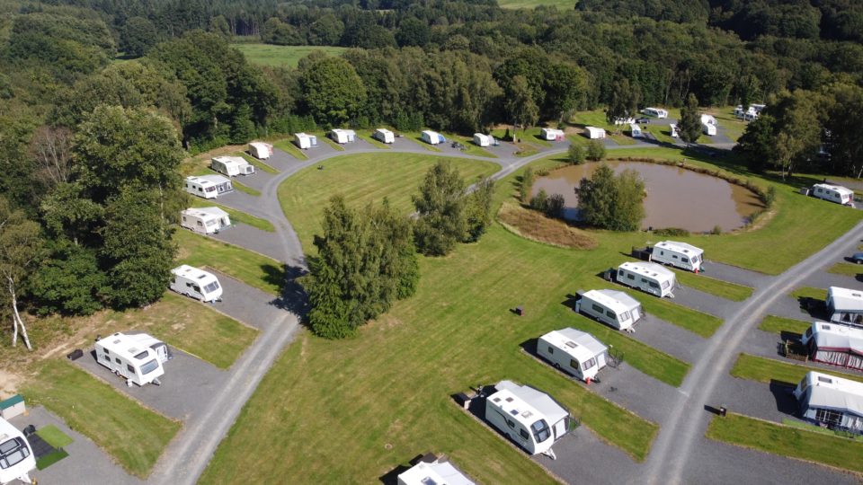aerial view of touring caravan pitches.