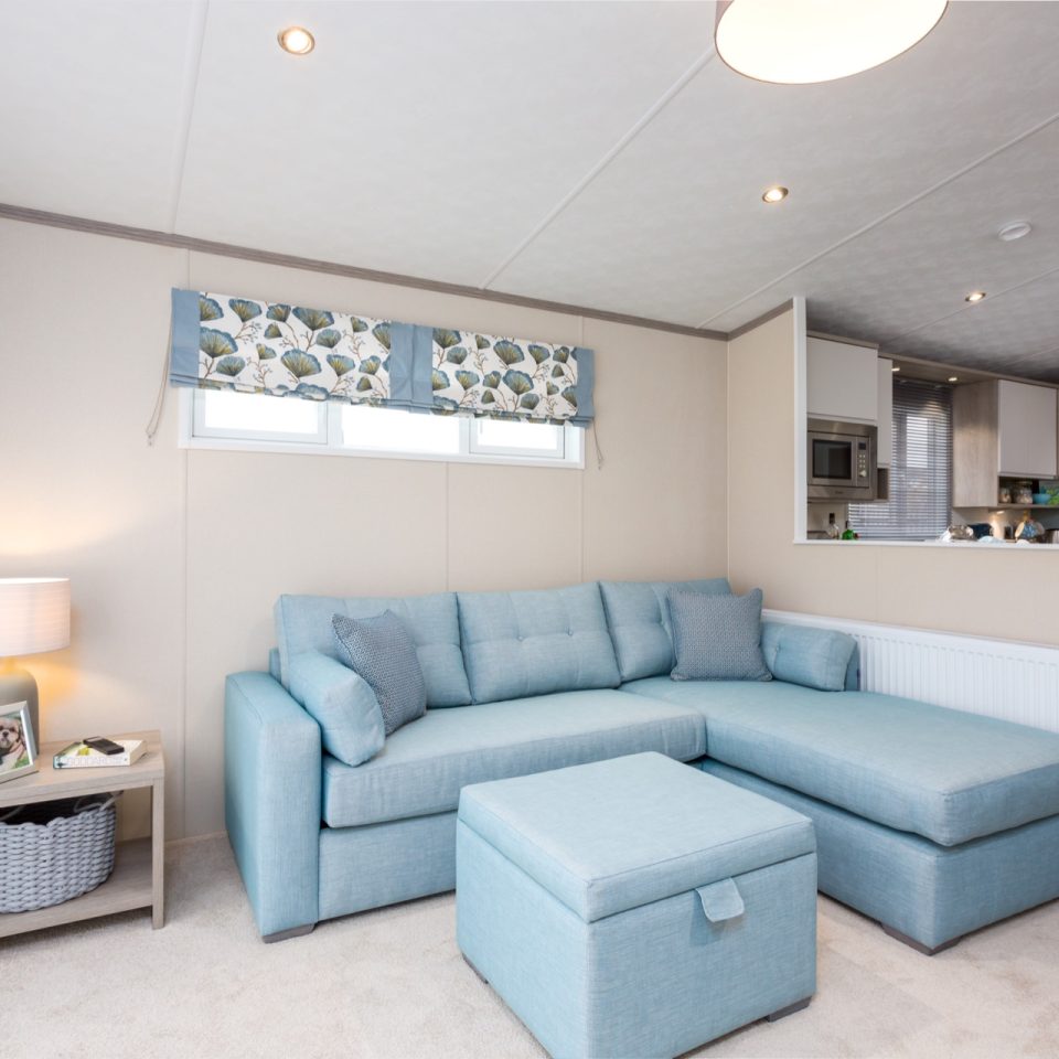 A Rivington static caravan holiday home open plan kitchen and lounge