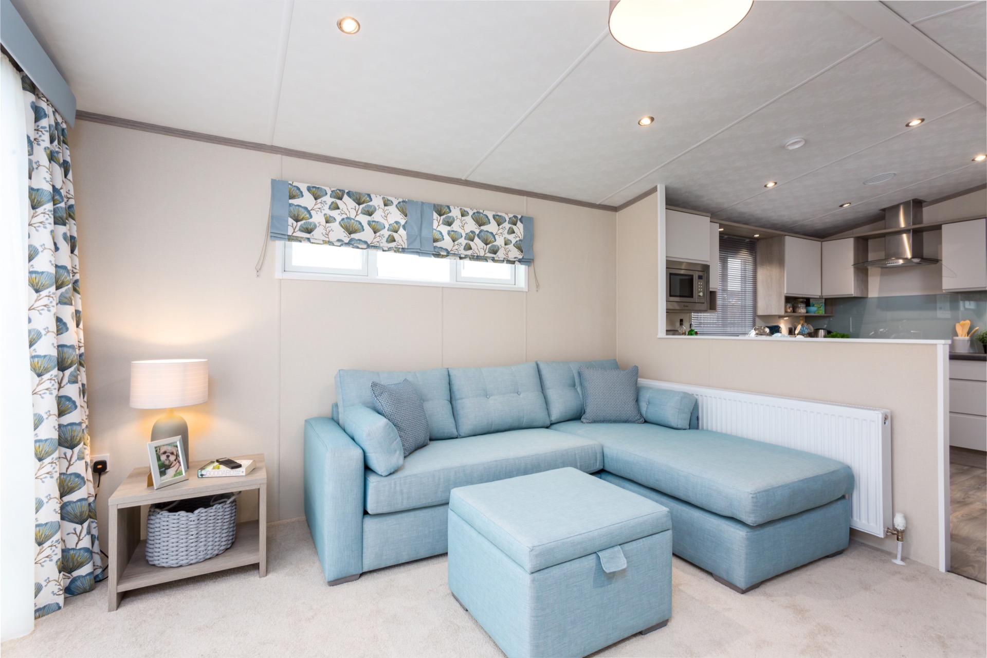 A Rivington static caravan holiday home open plan kitchen and lounge