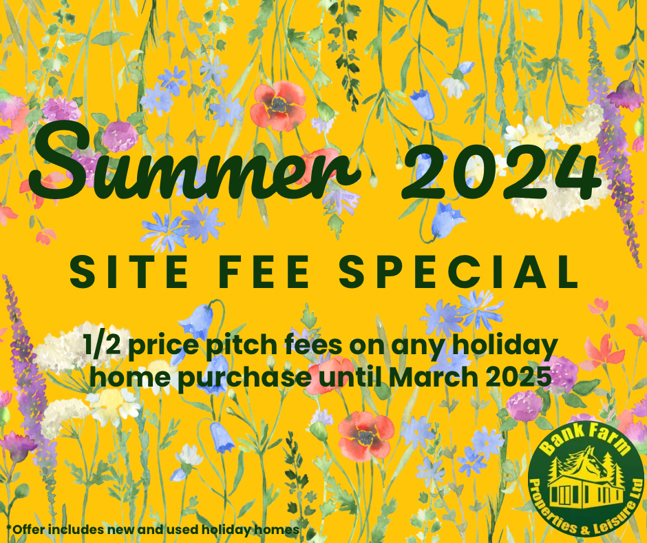 Bright yellow flyer with flowers announcing the site fee special offer