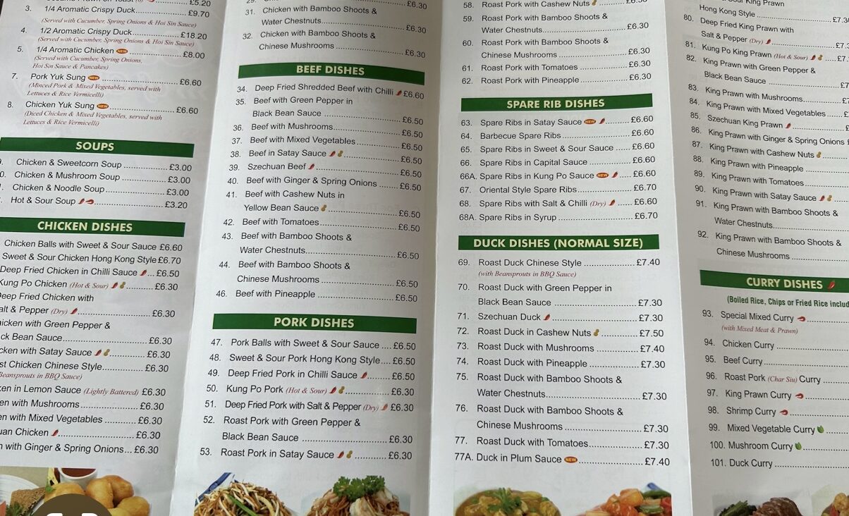 One of the takeaway menus