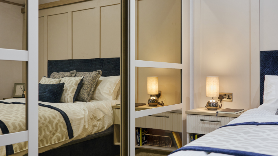 Master bedroom in the Willerby Vogue at Lodge Coppice